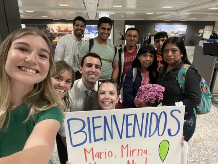 The first meeting at the airport between Jackie, Holly, Matt, Claire, David, and Sam from the TDC group when Mirna, Mario, Nicole, and Abner just arrived from Guatemala